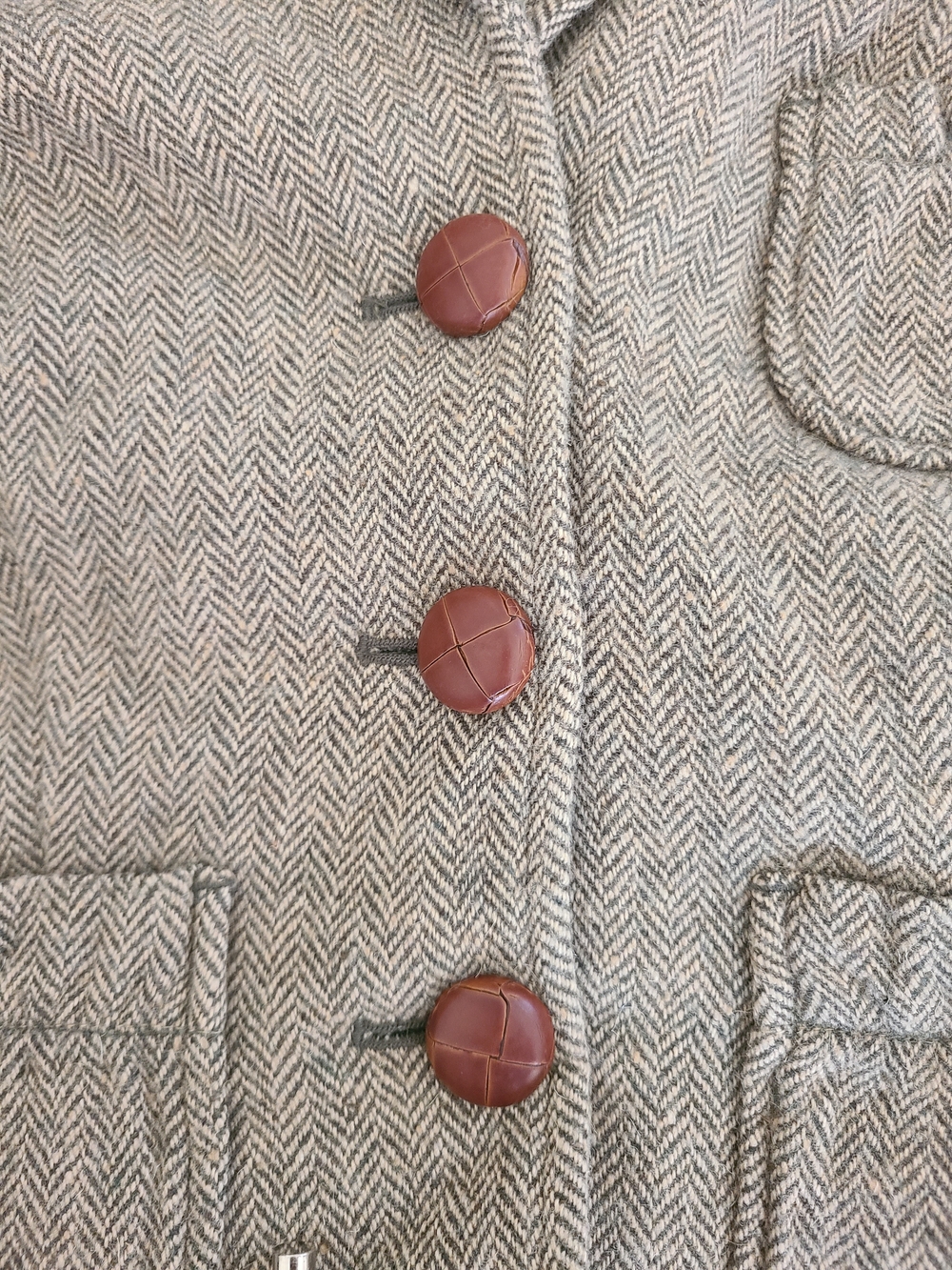 Vintage Abercrombie & Fitch Tan Herringbone Tweed Blazer with Elbow Patches M - Picture 4 of 12